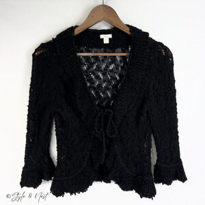 Fairy Crochet Whimsigoth Cropped Ruffle Cardigan Coquette Knitted Grunge Medium